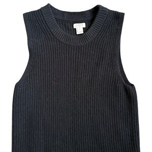 J. Crew Black Ribbed Knit Sweater Vest Crewneck High Low Hem XS